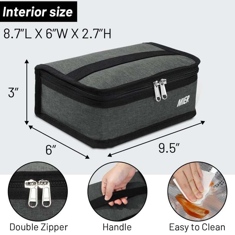 MIER Small Lunch Bag for Kids & Adults Compact Insulated Lunch Box Portable Thermal Mini Cooler for Work School Travel, Grey - Image 3